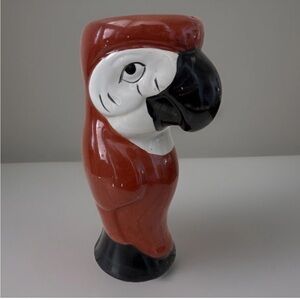 Vintage Ceramic Tropical Red Parrot Bird Tiki Bud Vase Macaw DrinkPlanter * Chip